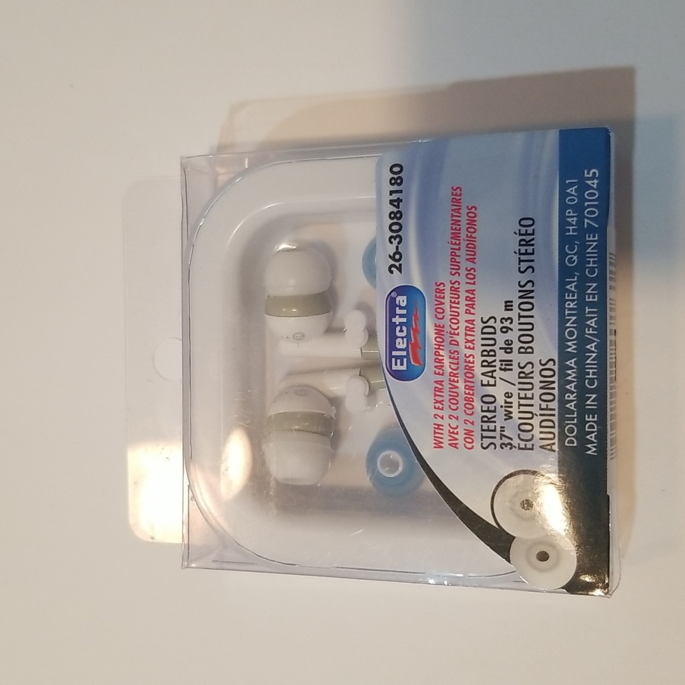 Electra 37" wire In ear earbuds with extra earbud covers, NWT